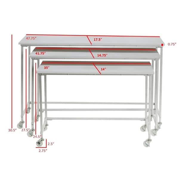 3 Piece White Nesting Tables with Casters Bed Bath & Beyond 31492740