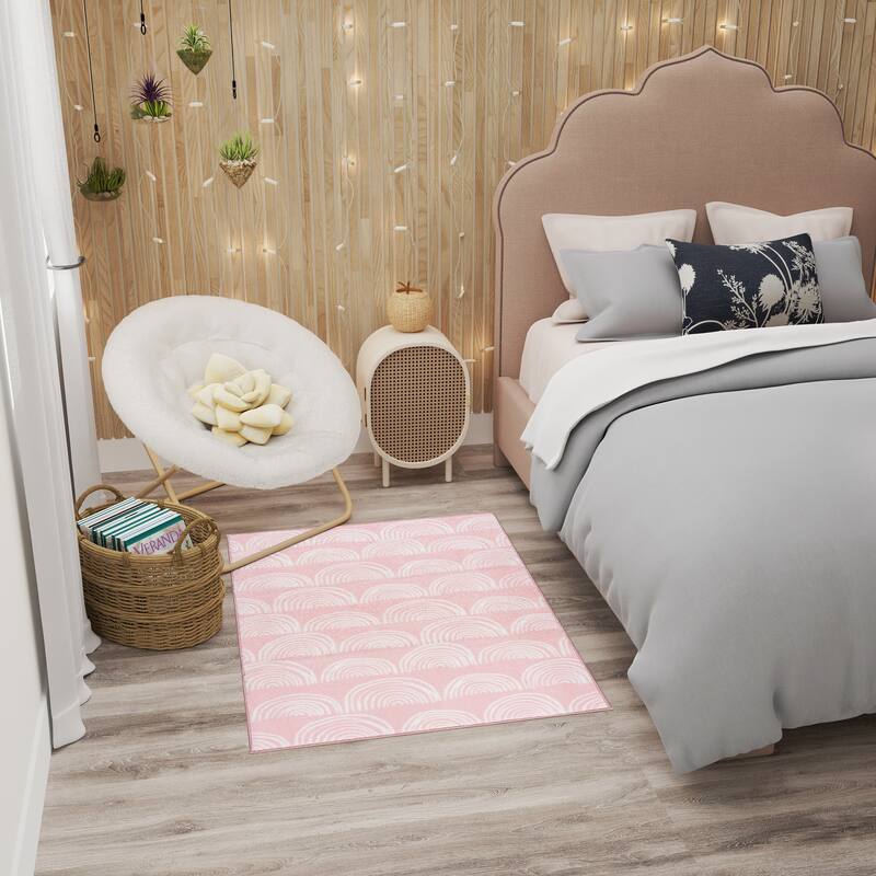 Tweenology Kids Rugs Plush Polyester Non-Slip Area Rugs for Bedrooms and Playrooms in Colorful and Pink Rainbow Designs 40x55