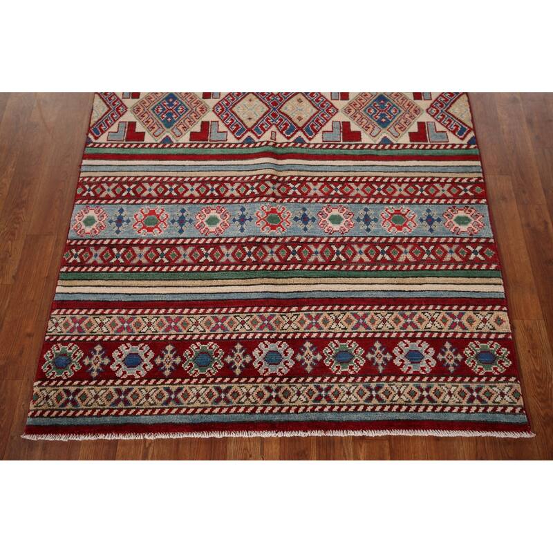 Oriental Multi-Color Kazak Area Rug Handmade Wool Carpet - 3'11" x 6'0"
