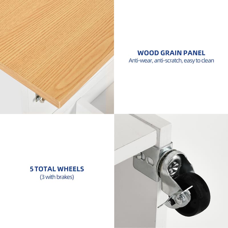 Moasis Folding Sewing Craft Table Computer Desk with Charger Charging Station & Storage Shelves Cabinet
