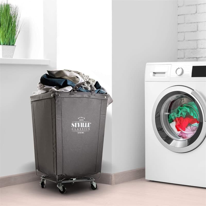 Large Commercial Heavy Duty Rolling Steel Frame Laundry Hamper Canvas - 18.1"L x 18.1"W x 27"H