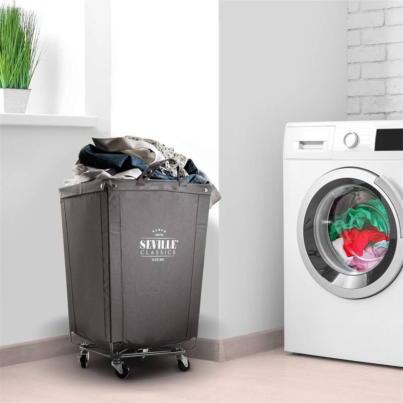 Large Commercial Heavy Duty Rolling Steel Frame Laundry Hamper Canvas - 18.1"L x 18.1"W x 27"H - Gray