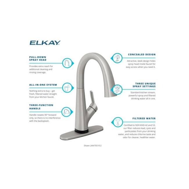 Elkay LKAV7051F Single Hole 2-in-1 Kitchen Faucet with Filtered