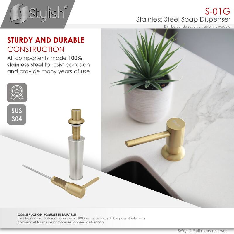 STYLISH Stainless Steel Soap Dispenser for Kitchen Sink. Pump Liquid Hand Lotion Dispenser