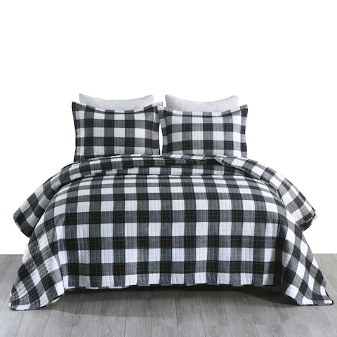 MarCielo 3Pcs Buffalo Plaid Check Quilt Bedspread Set B020