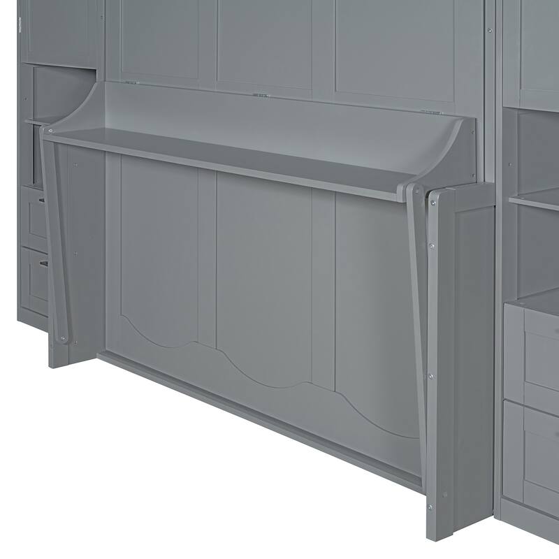 Queen Size Murphy Bed Hidden Wall Bed with Both Sides Closet Drawers and Storage Shelves, Space-Saving Versatile Murphy Bed