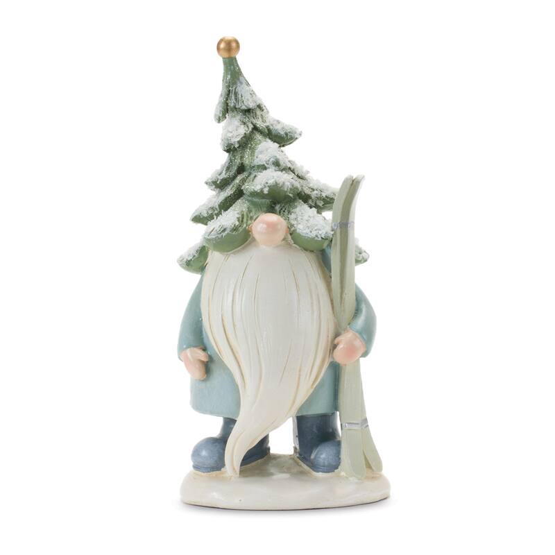 3 Green & Blue Gnome Skis & Skates Christmas Tabletop Decorations 7.5"