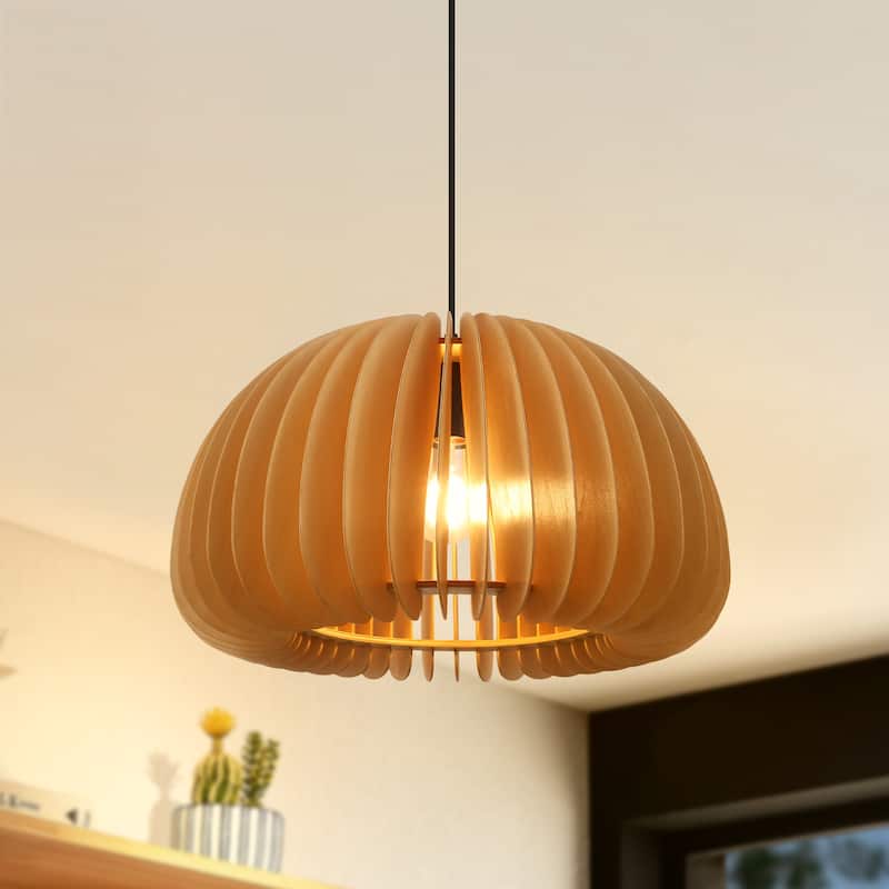 Single-light minimalist wooden pendant lamp with adjustable height - Extra large