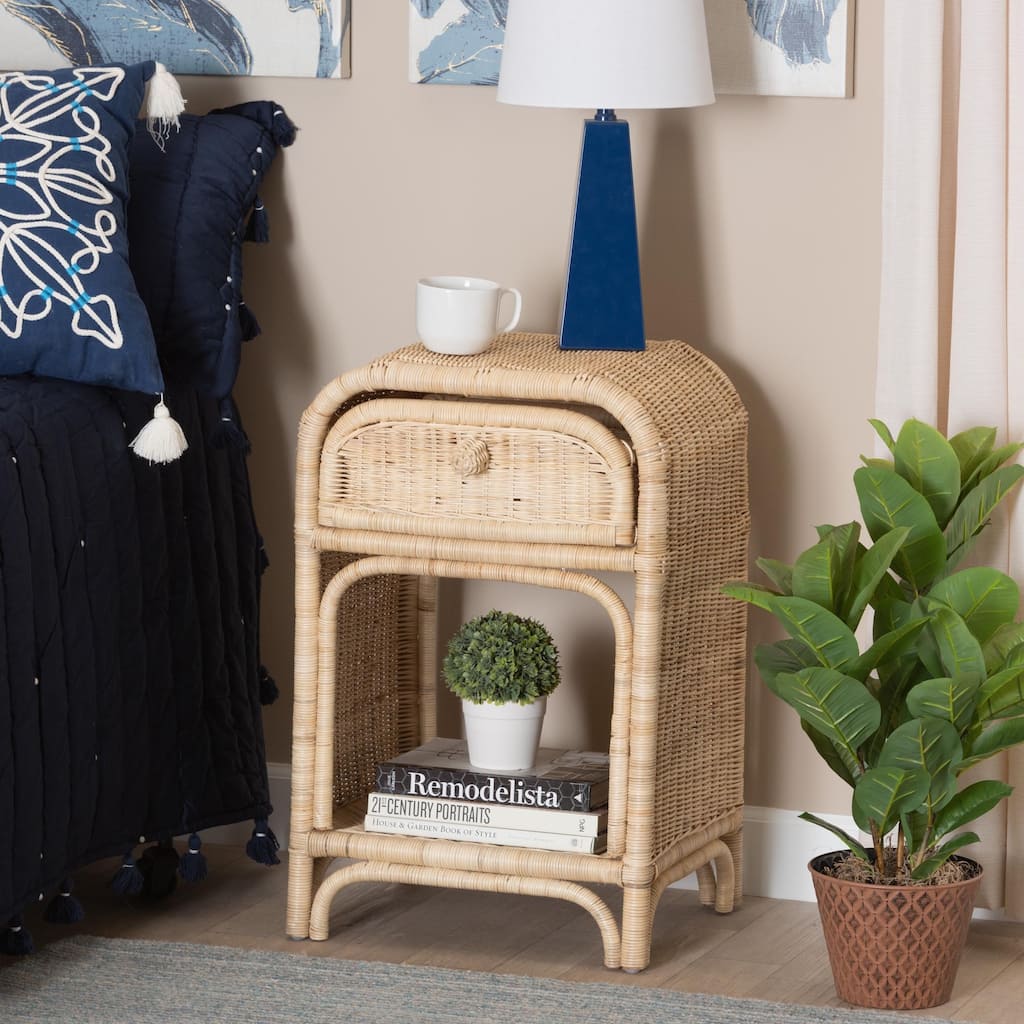Magni Modern Bohemian Natural Brown Rattan 1-Drawer Nightstand