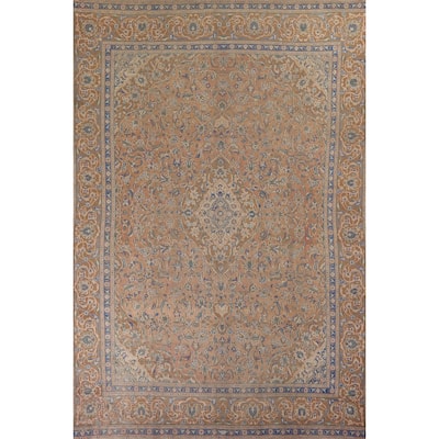 Traditional Mashad Vintage Persian Rug Handmade Floral Wool Carpet - 8'8" x 12'4"