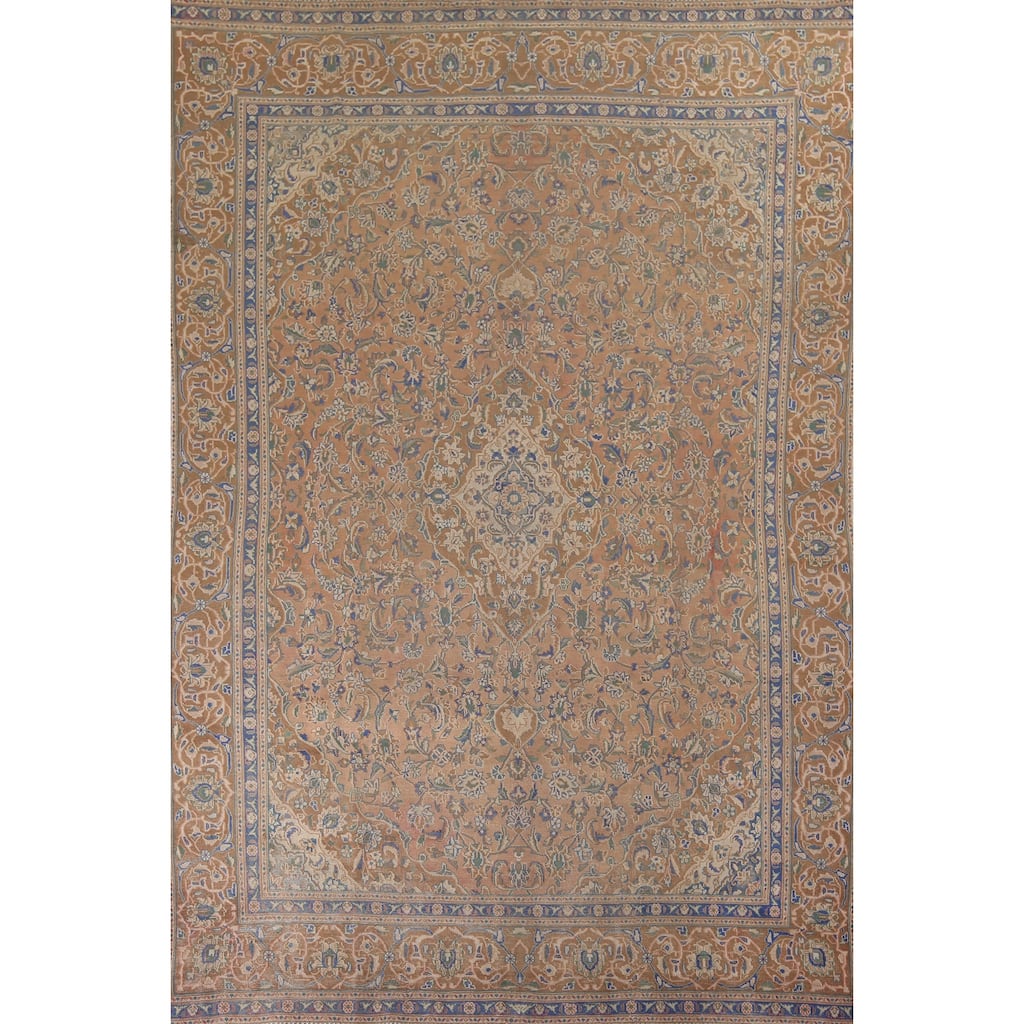 Traditional Mashad Vintage Persian Rug Handmade Floral Wool Carpet - 8'8" x 12'4"