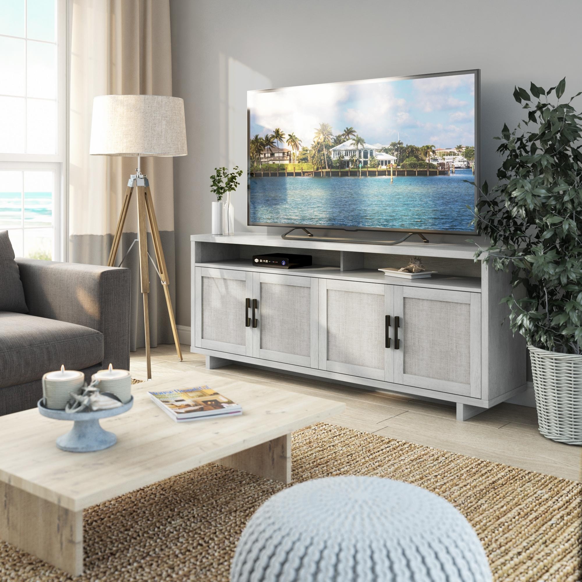 TV Stand for TVs up to 80" with Linen Doors