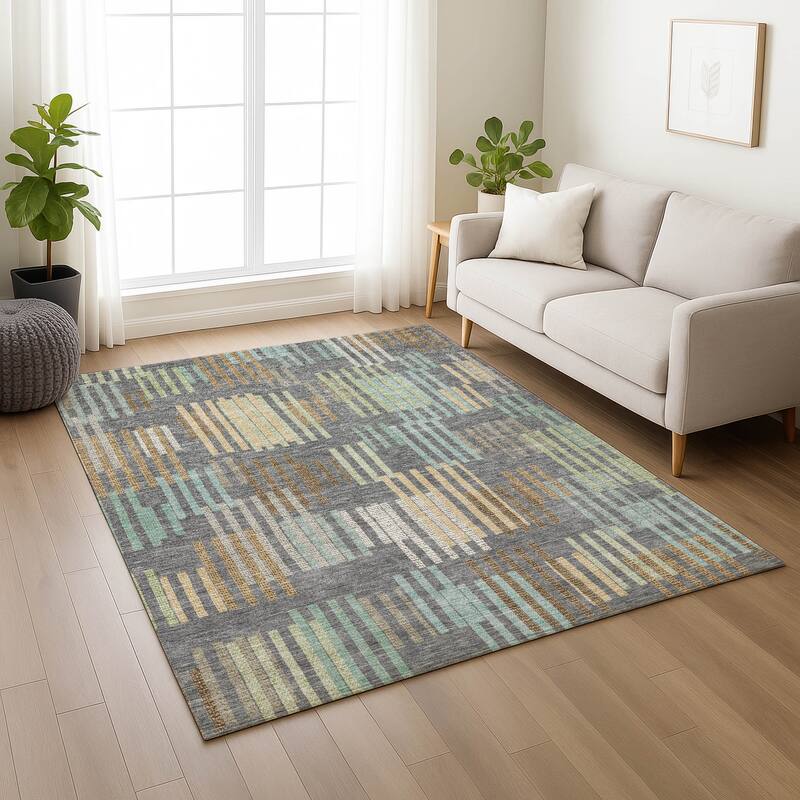 Machine Washable Indoor/ Outdoor Modern Pines Chantille Rug