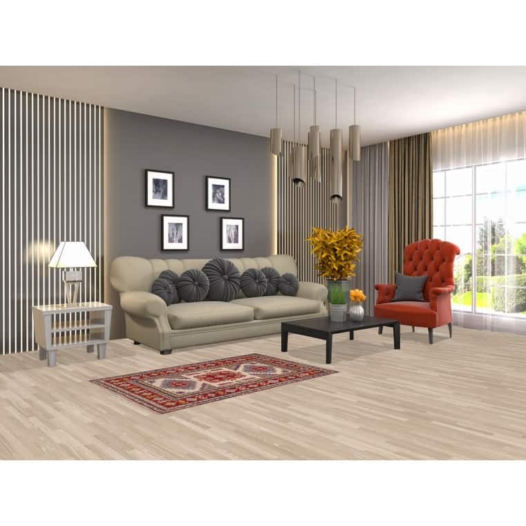 Geometric Kazak Oriental Foyer Rug Hand-Knotted Beige Wool Carpet - 2'9" x 4'3"