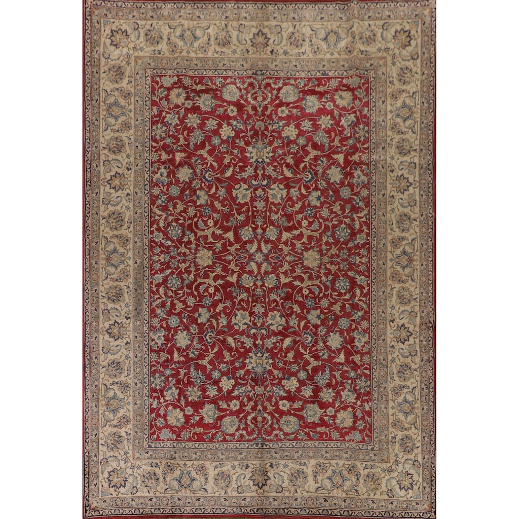 All-Over Floral Tabriz Persian Antique Area Rug Handmade Wool Carpet - 8'6"x 12'0"