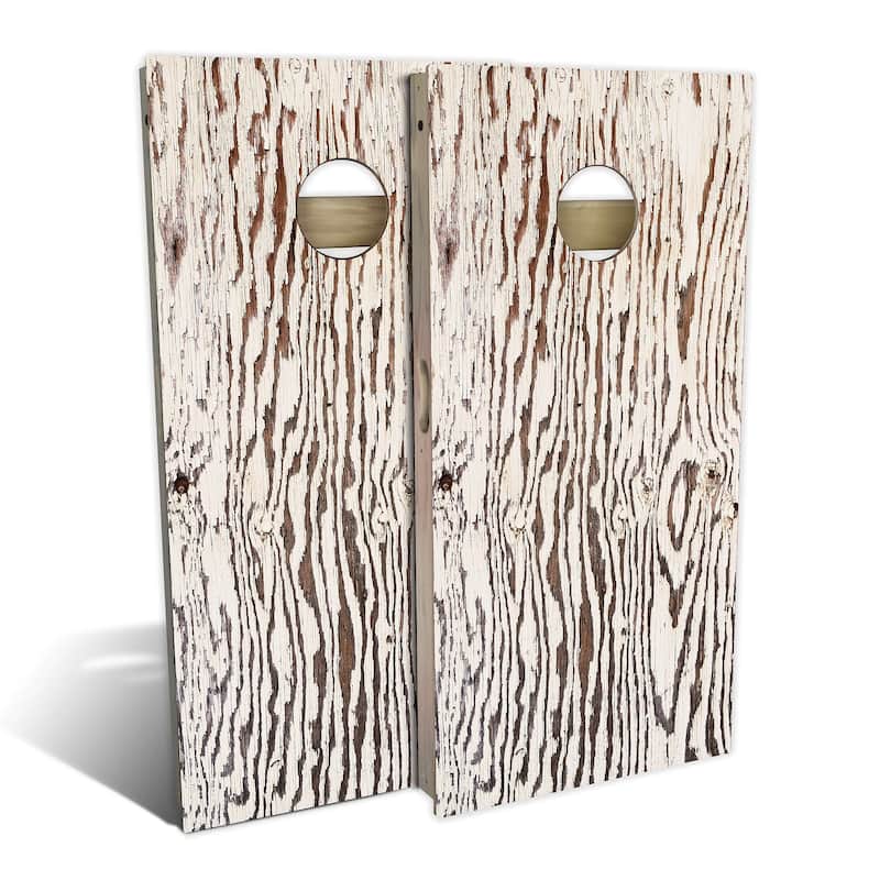 Country Living Rustic White Chipped Outdoor Cornhole Board Set - All-Weather 2x4 - NO Accessories