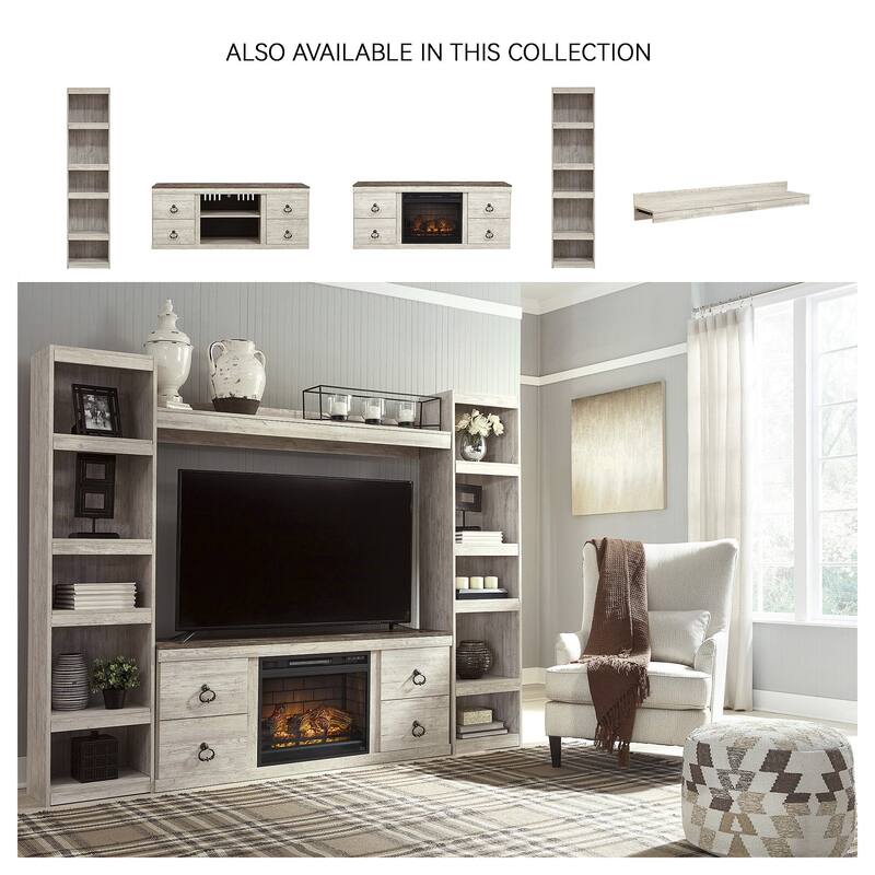 Signature Design by Ashley Willowton Whitewash 60" TV Stand for TVs up to 69" with Electric Fireplace - 60"W x 15"D x 24.5"H