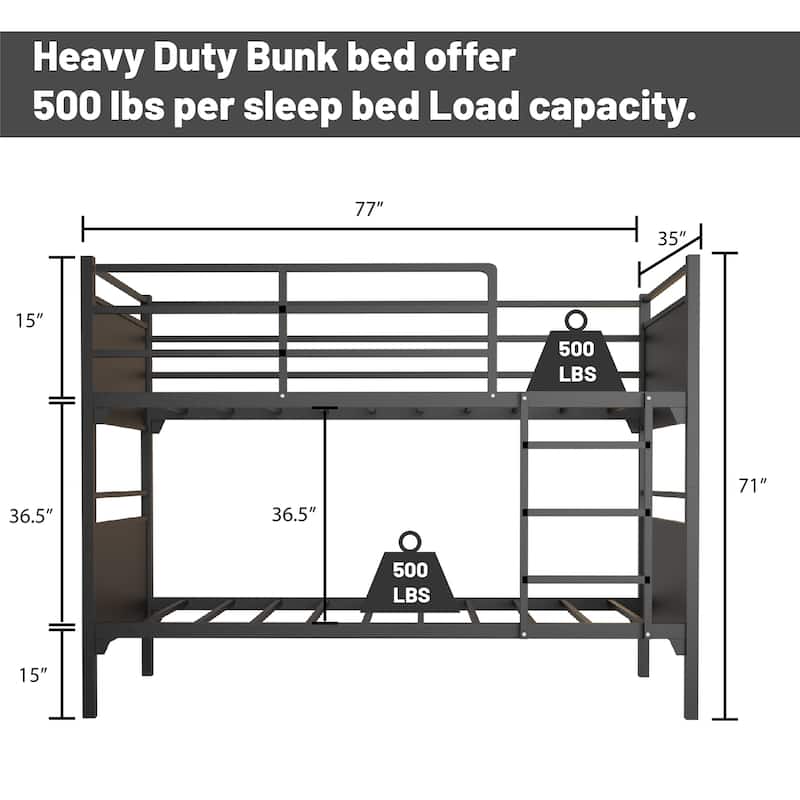 Onetan, Metal Bunk Bed, Heavy Duty Sturdy Frame, Good For Commercial Use , Kids Camps And Shelter, Black - 33-inch