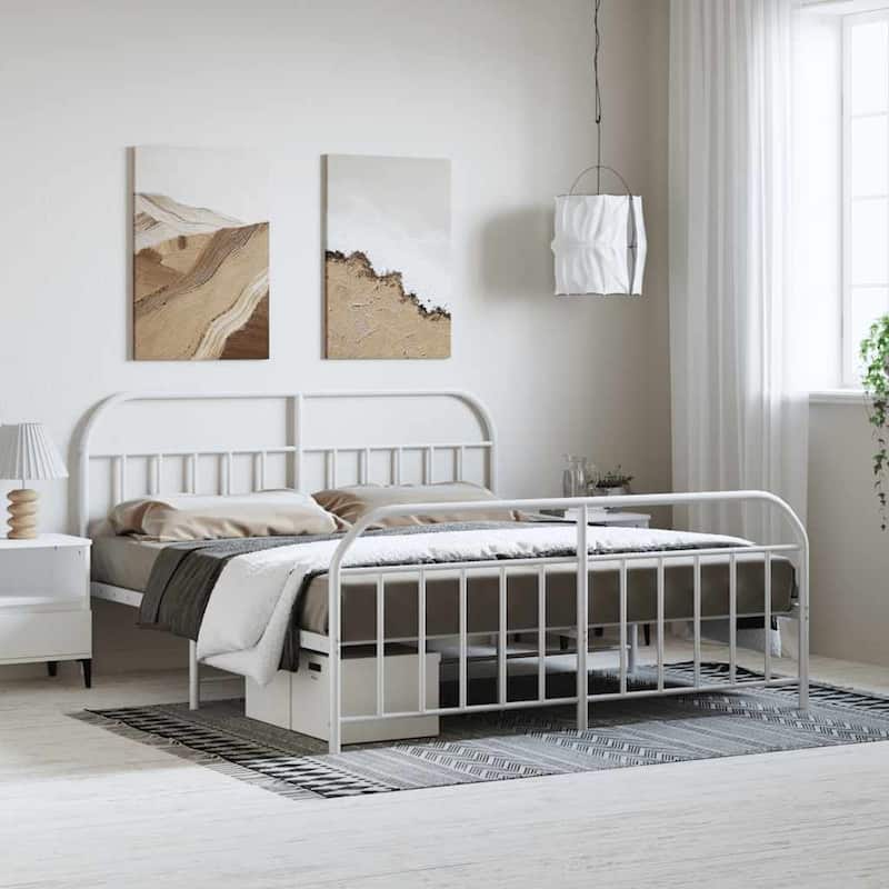 vidaXL 12 Inches Metal Bed Frame No Mattress - White 1/86.2" x 73.6" x 39.4"