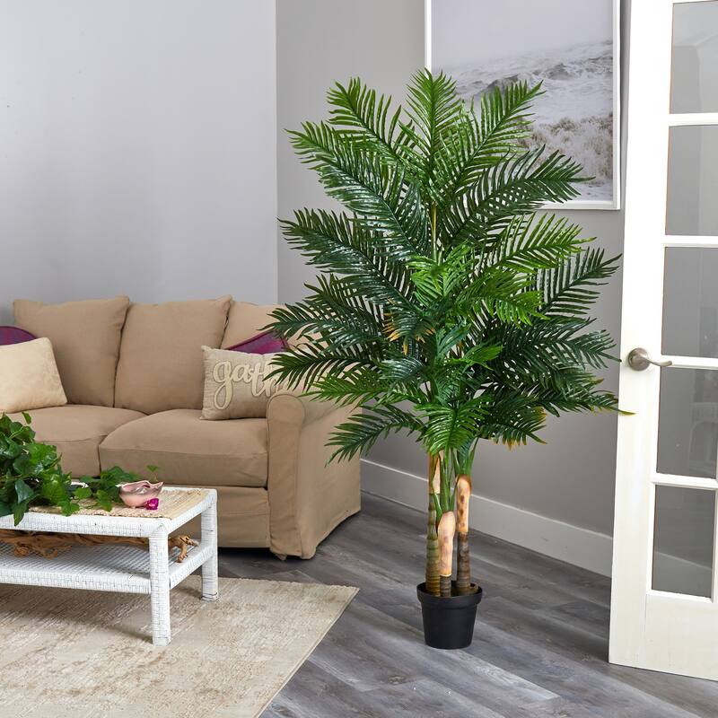 Artificial Palm Tree 6Ft Real Touch - Lush Green Leaves, Indoor Tropical Decor, 72 Inch Tall - 61 Inches and Over