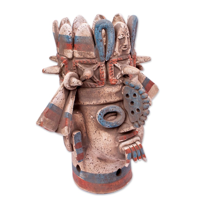 Novica Handmade Aztec Rain God Tlaloc Ceramic Vessel