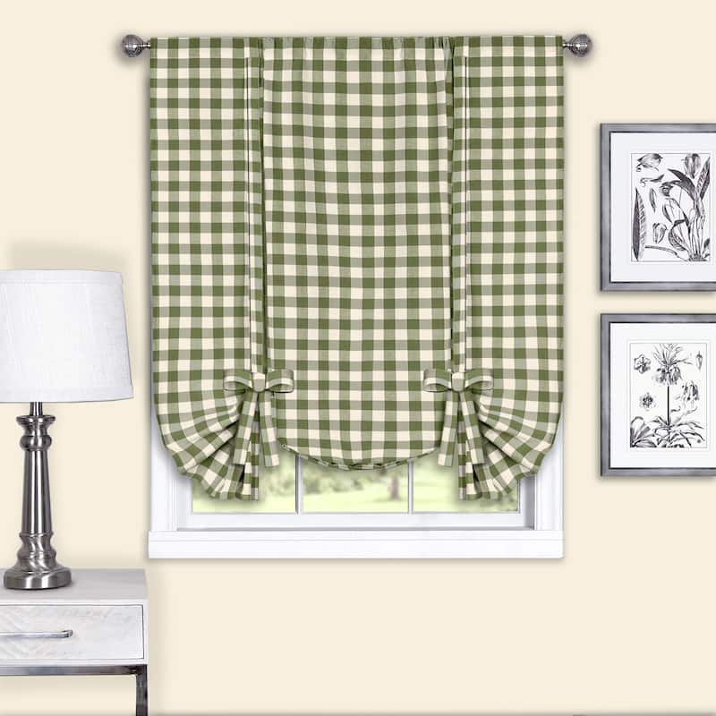 Achim Cotton Blend 63-inch Long Buffalo-check Window Tie-Up Shade - Sage