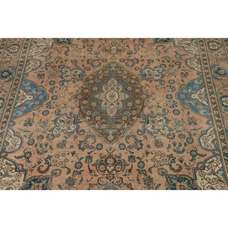 Floral Tabriz Persian Area Rug Hand-Knotted Wool Carpet - 9'6" x 12'8"
