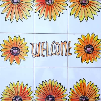 18in x 18in Welcome Sign Mosaic 9pc Tile Ceramic Wall Mural