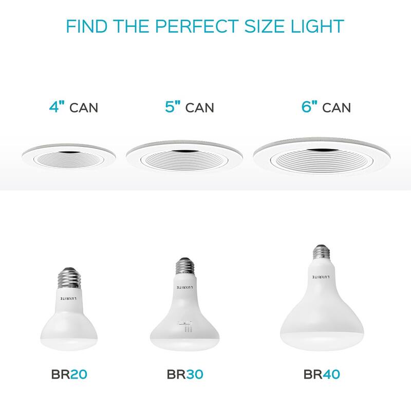 12-Pack BR30 LED Bulb Luxrite 65W Equivalent 3 Color Options Dimmable 850 Lumens LED Flood Light Bulbs 10W Damp Rated