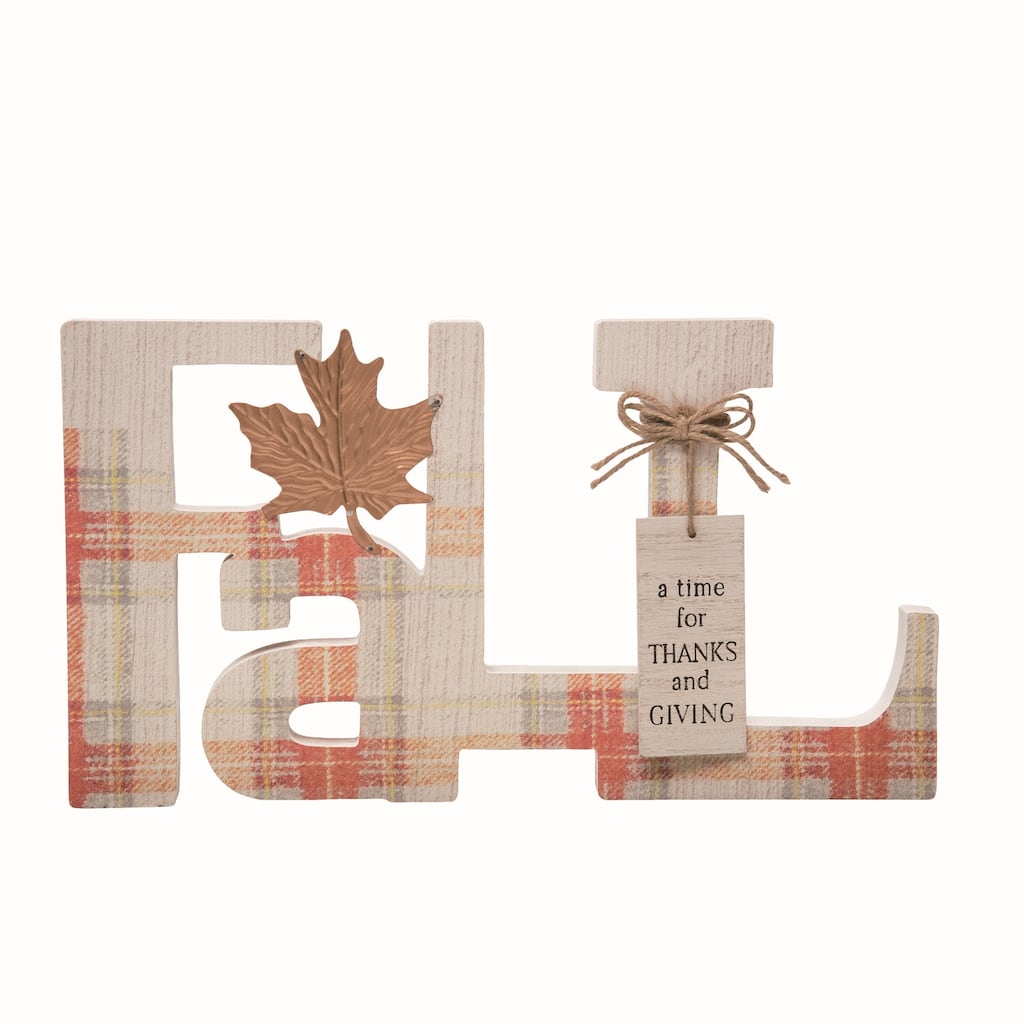 Transpac Wood 16 in. Multicolor Autumn Plaid Cut-Out Letters Tabletop Decor