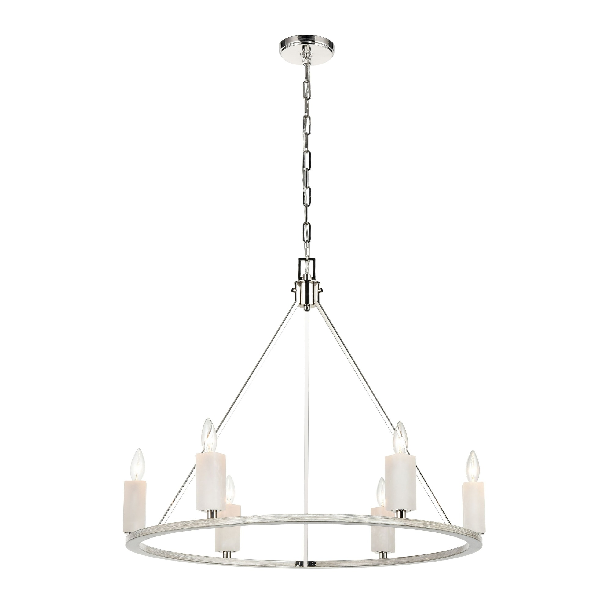 6-Light Circular Framed Ceiling Chandelier - 30" - Polished Nickel
