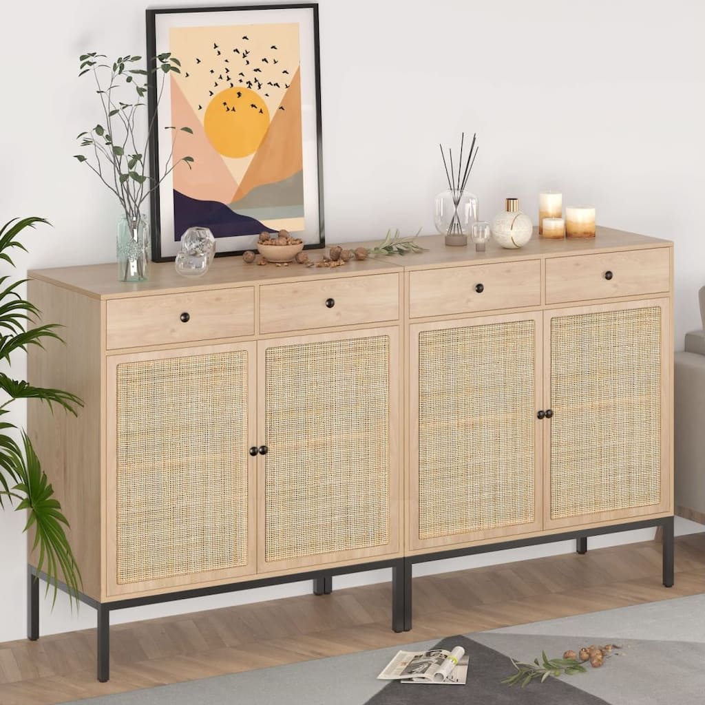 Boho Natural Rattan 31.5" Wide Sideboard (Set of 2)