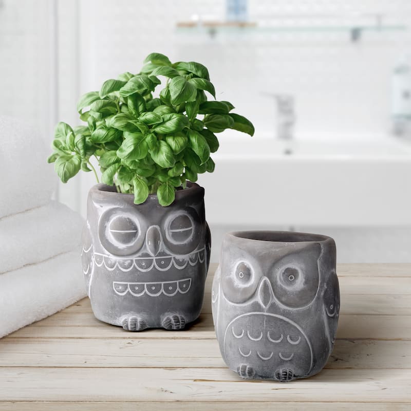 Cement Owl Planter 4.5"Wx5"T Set of 2 - 5"