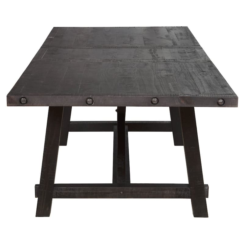 Wooden Rectangular Table with Crossed Planked Bulky Legs and Exposed Bolts , Brown