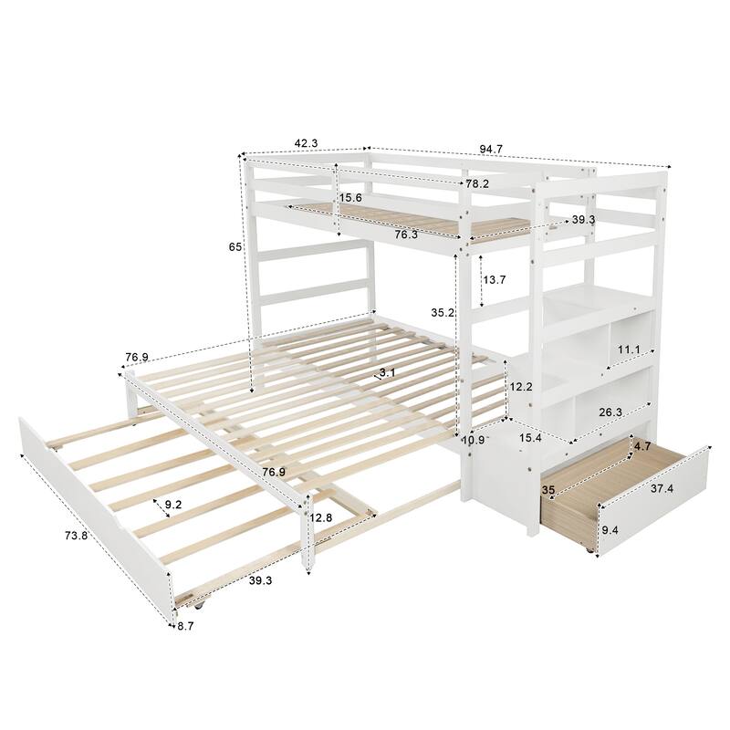 Twin Over Twin/King (Irregular King Size) Bunk Bed with Twin Size