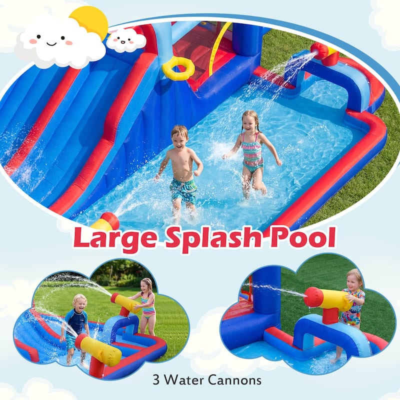 Costway Inflatable Water Slide Park Kids Bounce House Splash Pool with - See Details