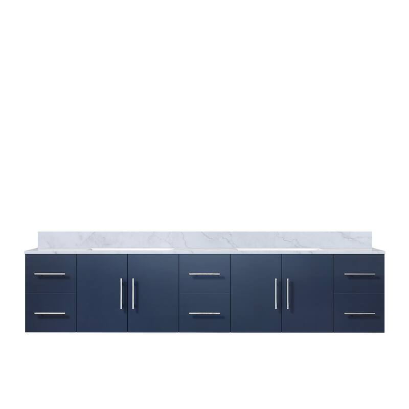 Geneva 84 in. W x 22 in. D Glossy White Double Bath Vanity and Carrara Marble Top - Blue - Double Vanities