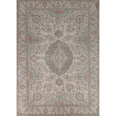 Ivory Medallion Tabriz Persian Area Rug Hand-Knotted Wool Carpet - 9'7"x 12'8"
