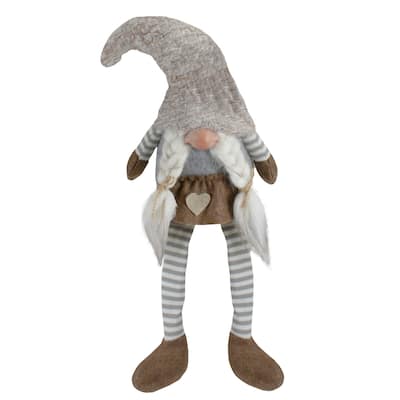 7.5" Gray and Beige Sitting Girl Christmas Gnome Figure with Braids