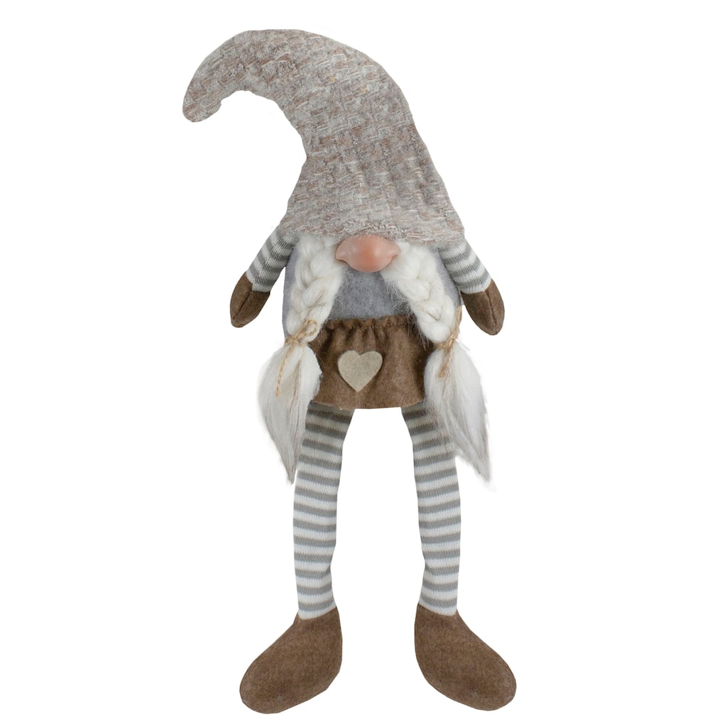 7.5" Gray and Beige Sitting Girl Christmas Gnome Figure with Braids