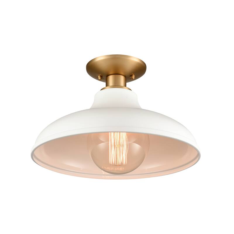 Elk Home Grenville Brushed Gold With White Shade 1 Light Semi Flush