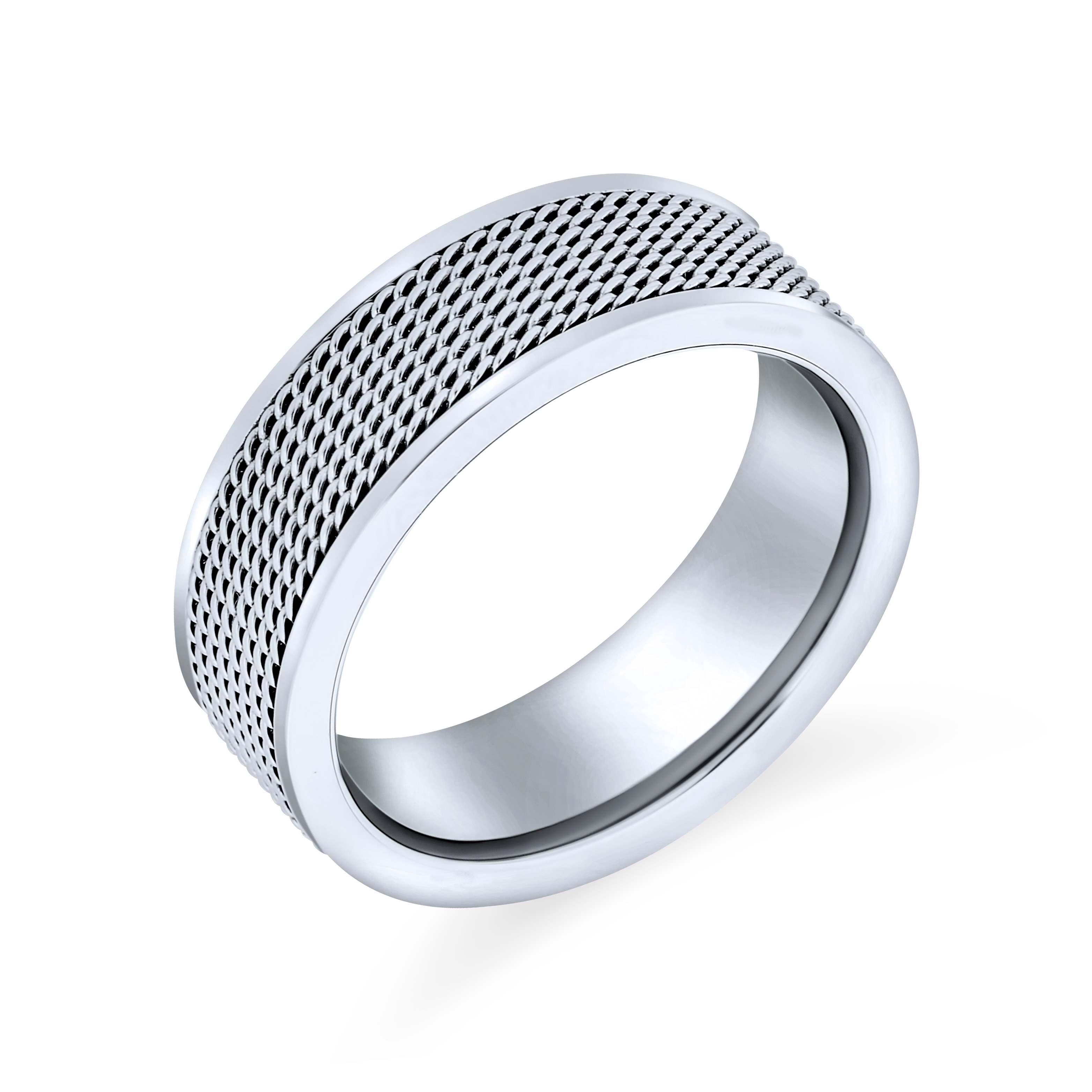 8mm Stainless Steel Chain Inlay Wedding Band Biker Ring