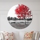 preview thumbnail 1 of 8, Designart 'Red Tree over Park Bench' Large Floral Wall CLock