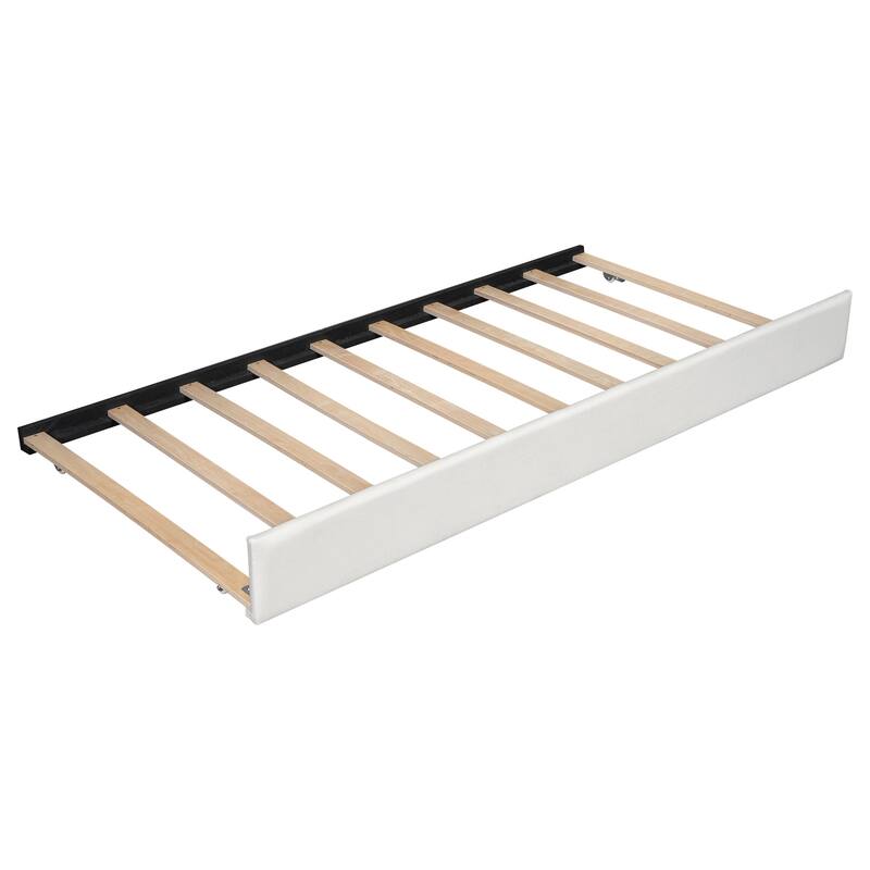 Full XL Size Upholstered Platform Bed Frame with Trundle, Elegant Tufted Button Design and Extra Sleeping Space for Bedroom