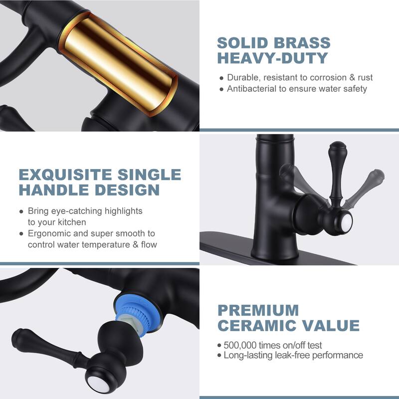 WOWOW Single Handle Pull Down Sprayer Kitchen Faucet