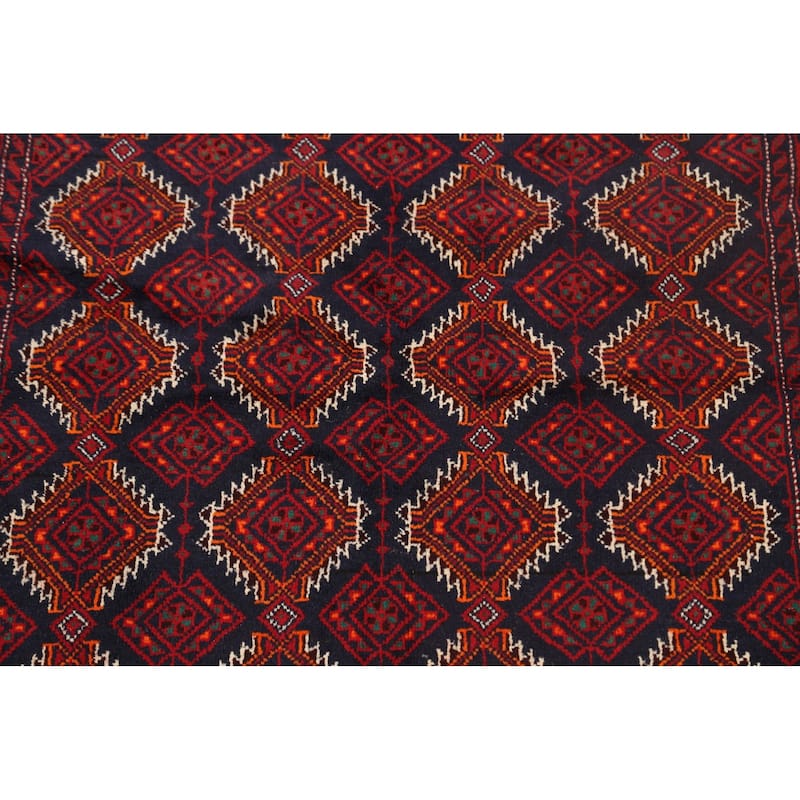 Decorative Geometric Balouch Persian Area Rug Hand-knotted Wool Carpet - 3'4" x 6'4"
