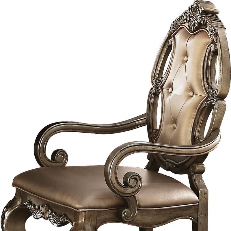 HomeRoots Set of Two Tufted Oak Upholstered Faux Leather And Solid Wood Dining Arm Chairs - 23.00 in. x 43.00 in. x 26.00 in.