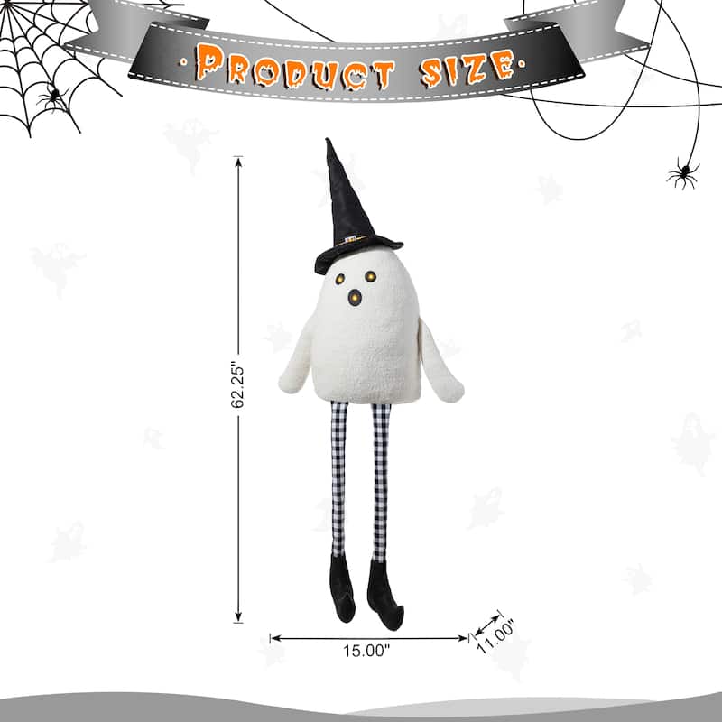 Glitzhome 65.25"H Halloween Oversized Lighted Fabric Ghost Sitter Porch Decor, with Timer