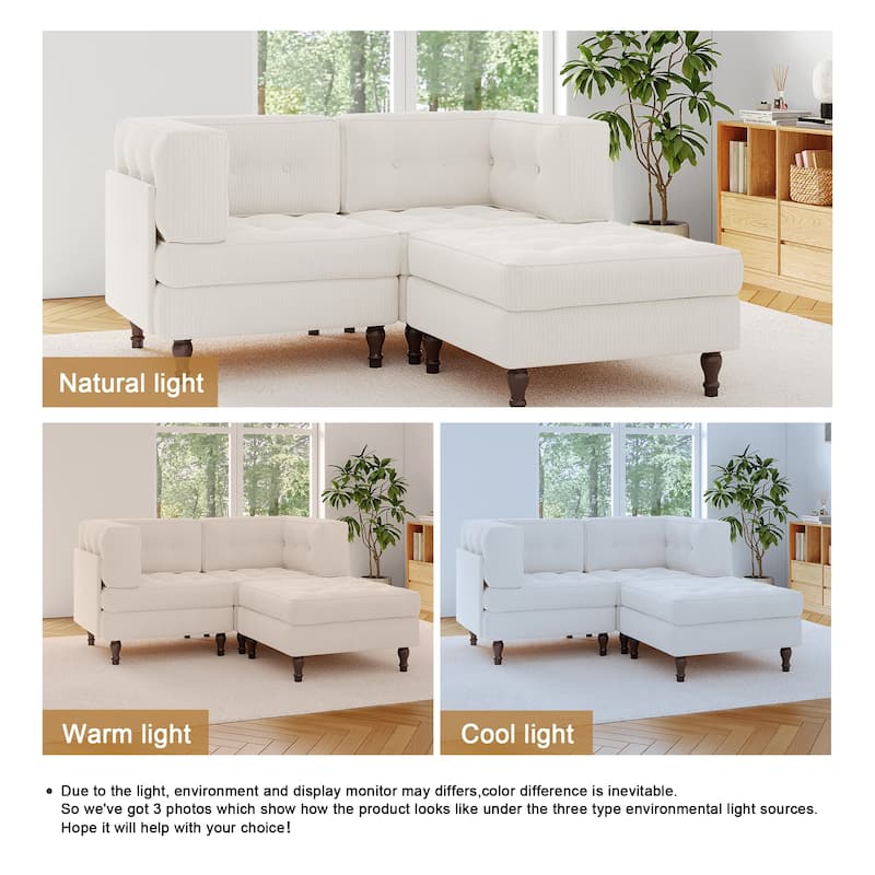 Corduroy Upholstered Modular Corner Sectional Sofa with Reversible Ottoman