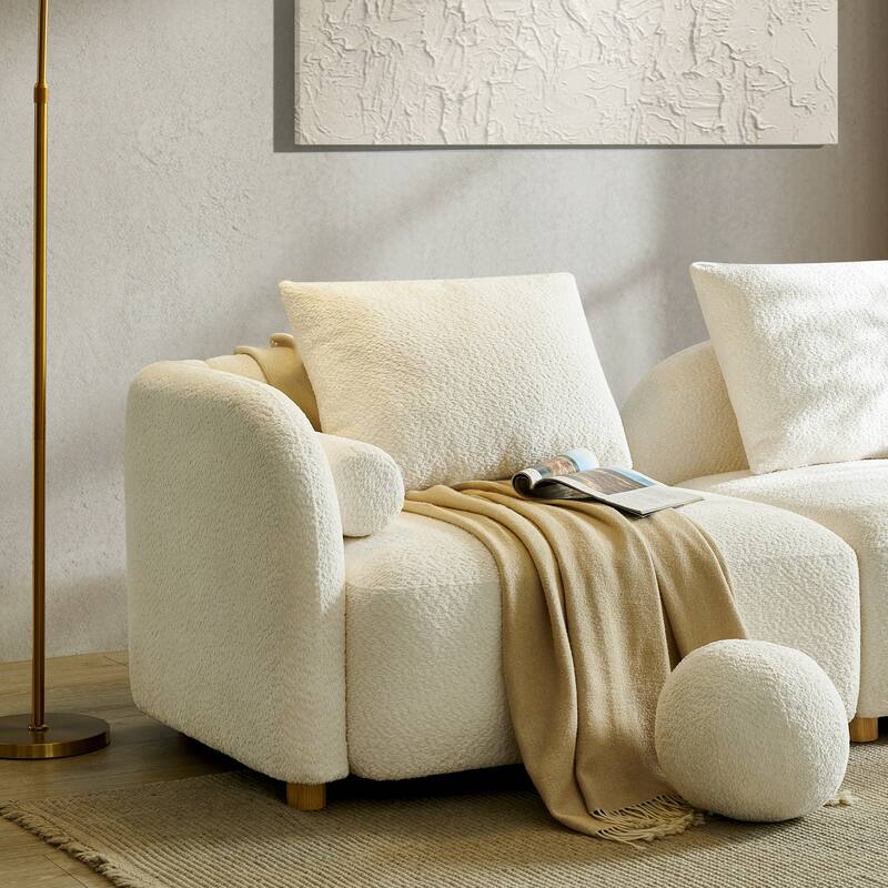 91" L-Shaped Sectional Sofa, Modular Curved Back Sofa with Movable Ottoman and 6 Pillows